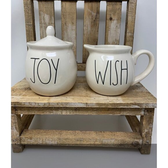 Rae Dunn JOY WISH Creamer Sugar Bowl Set Christmas Artisan Collection Magenta - Picture 8 of 8